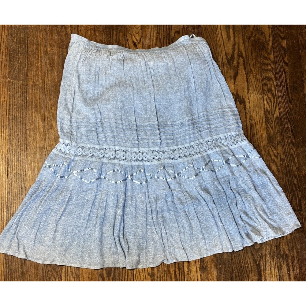 C.D. Daniels Womens Blue Ribbon/ Lace Long Maxi Skirt Size 2X Elastic‎ Waist